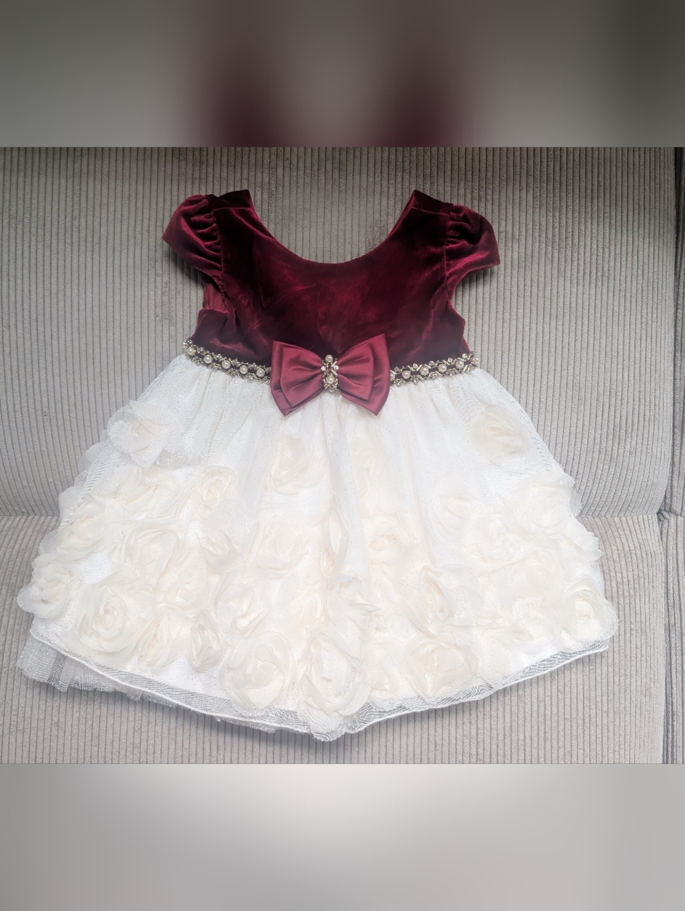 Couture Princess Velvet Baby Dress in Deep Red
